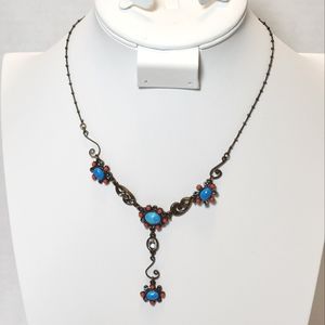 Ollipop Turquoise Orange Glass Crystals Antiqued Goldtone Necklace GORGEOUS